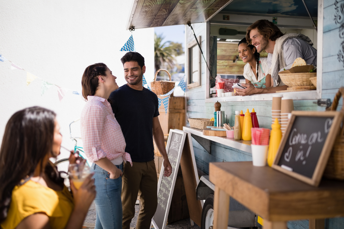 food truck with customers
